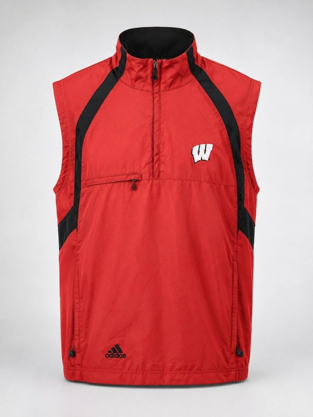 Adidas Wisconsin Badgers Men's Large Golf Vest Red Zip Pockets NCAA EUC